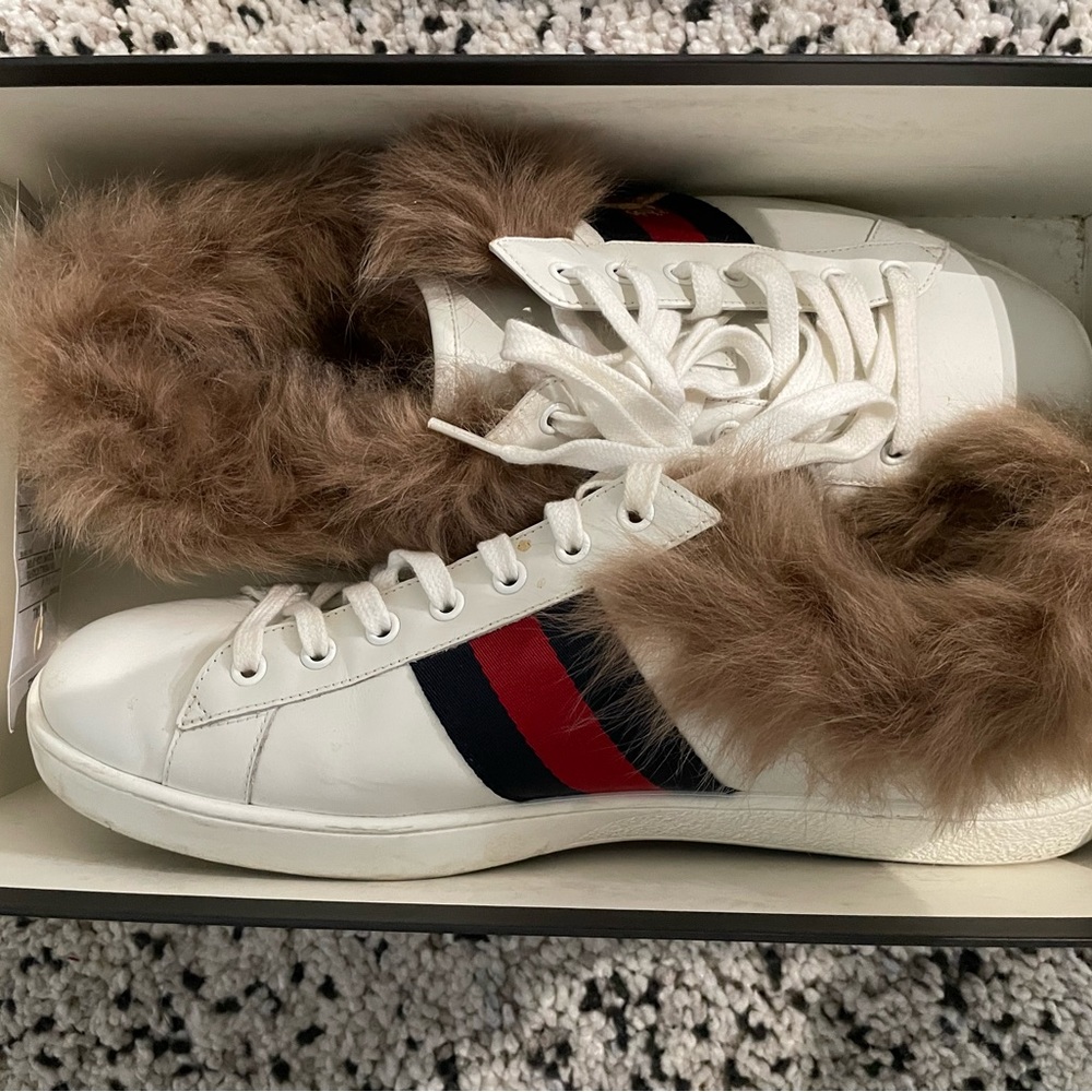 Gucci Ace Bee Fur Unisex Men's Shoes Shoe Sneakers Shoes Trainers 11G/11.5-12US